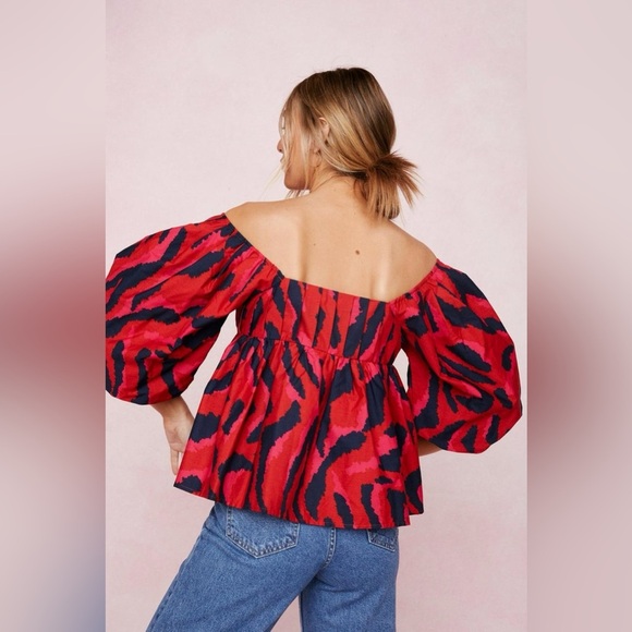 Nasty Gal Zebra Off The Shoulder Puff Sleeve Smock Top - Picture 9 of 10